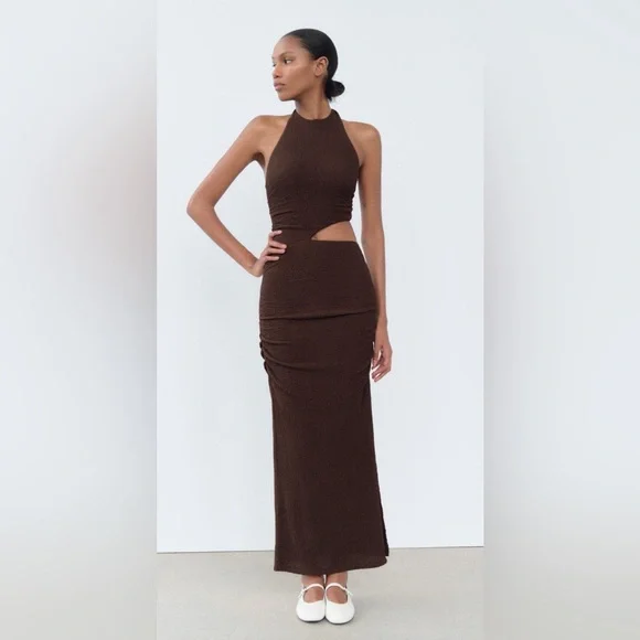 NWT ZARA TEXTURED CUT OUT DRESS - Picture 2 of 11